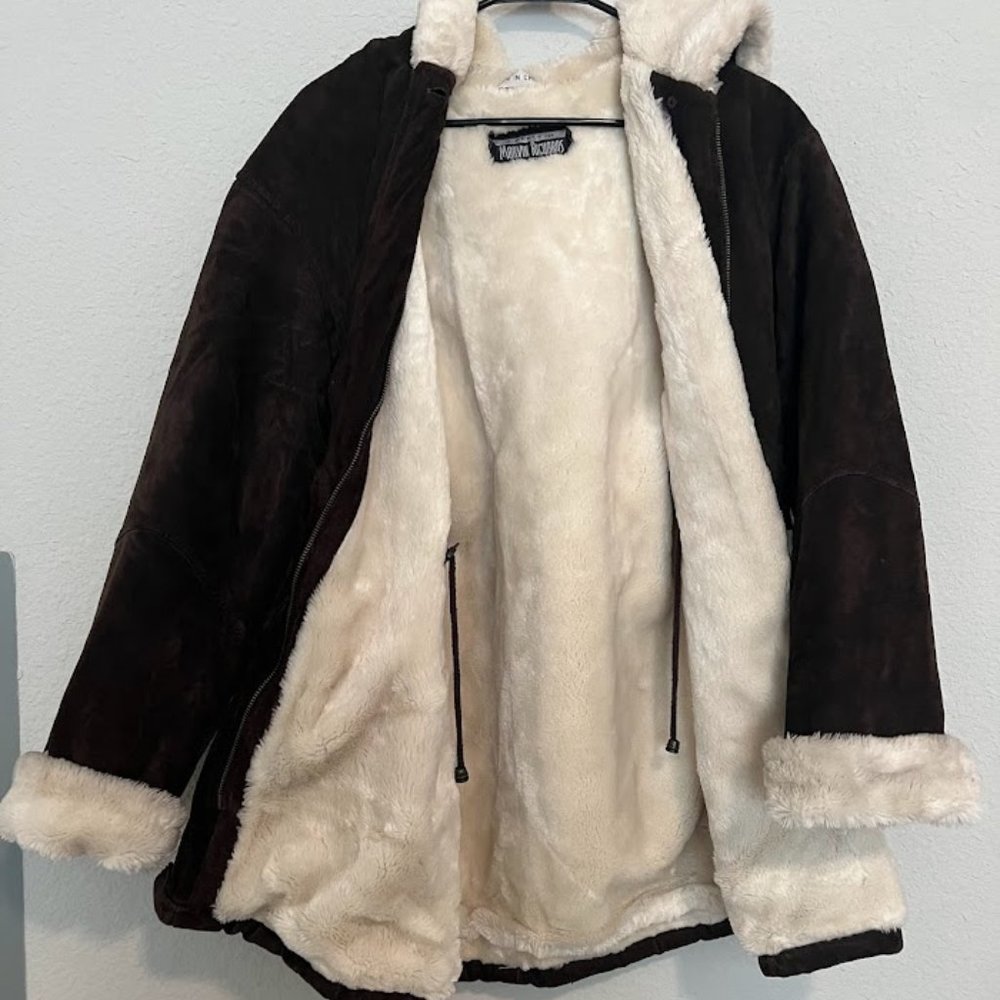 J. Percy For Marvin Richards Vintage Leather And White Faux Fur Coat